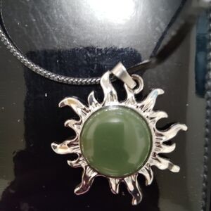 Green and Silver Sunburst Pendant Necklace